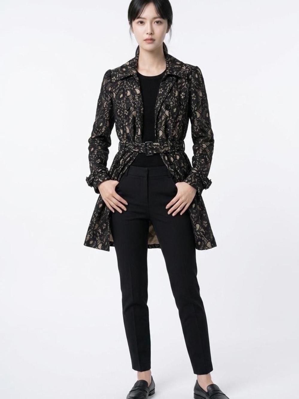 blanc noir Black and Cream Lace Detail Jacket Sz L